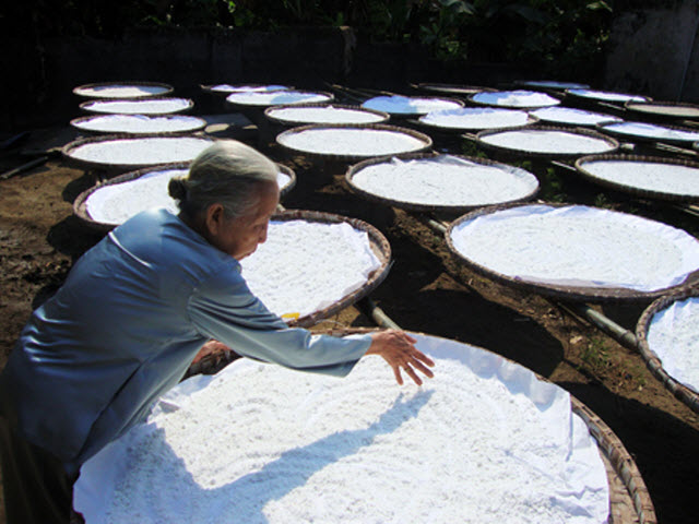 Phơi khô đậu xanh để tạo thành bánh