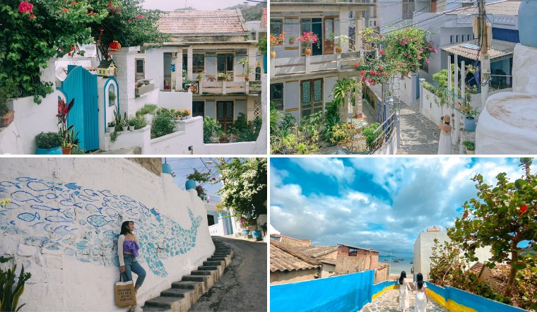 Con đường đá xanh được ví như “nét chấm phá” đặc biệt của làng chài Nhơn Lý